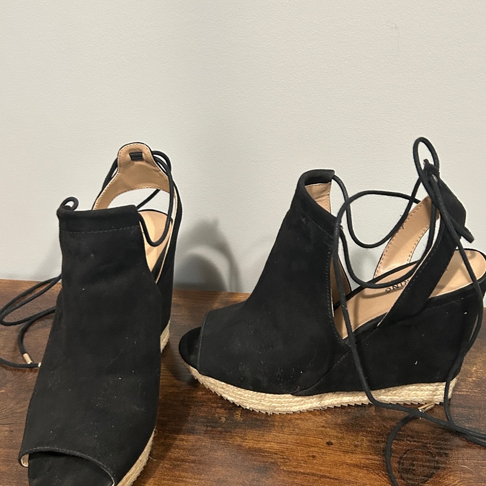 Call It Spring Black Wedge Sandals